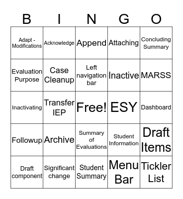 Student Plans Bingo Card