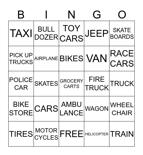 THINGS THAT HAVE WHEELS BY LEONEL Bingo Card