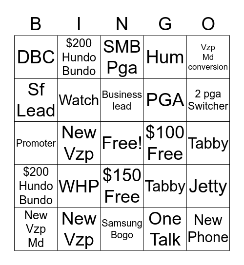 Weekend Bingo Card