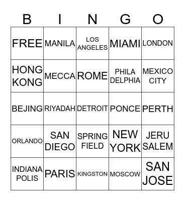 CITIES OF THE WORLD Bingo Card