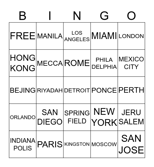 CITIES OF THE WORLD Bingo Card