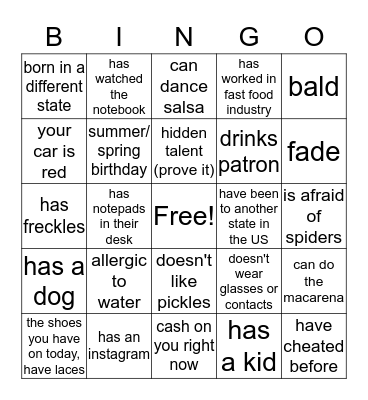 GET TO KNOW YOU MORE BINGO Card