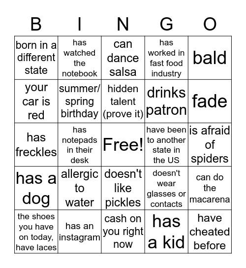 GET TO KNOW YOU MORE BINGO Card