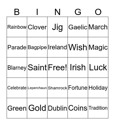 St. Patrick's Day Bingo Card