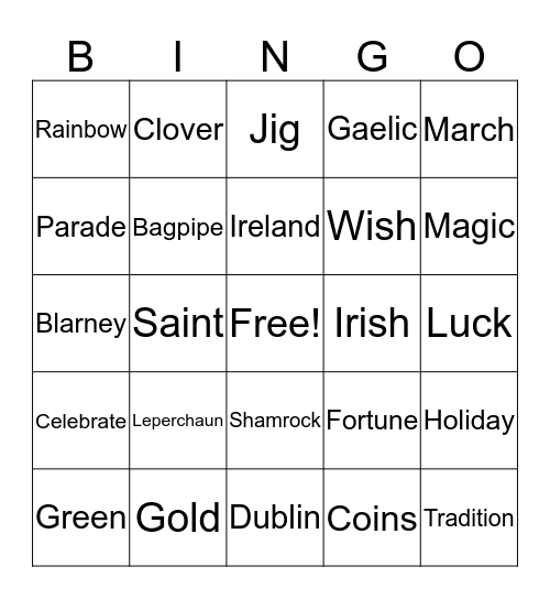 St. Patrick's Day Bingo Card