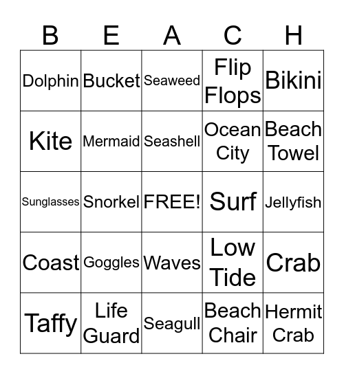 Fila's Beach Potluck Bingo Card