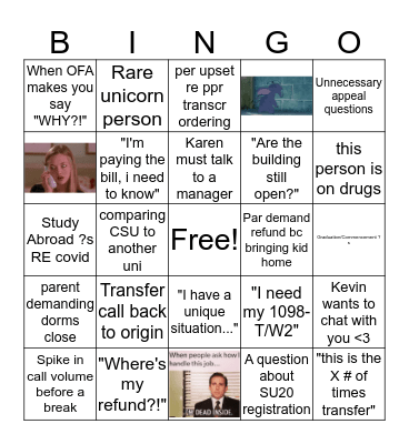 Call Center Bingo Card