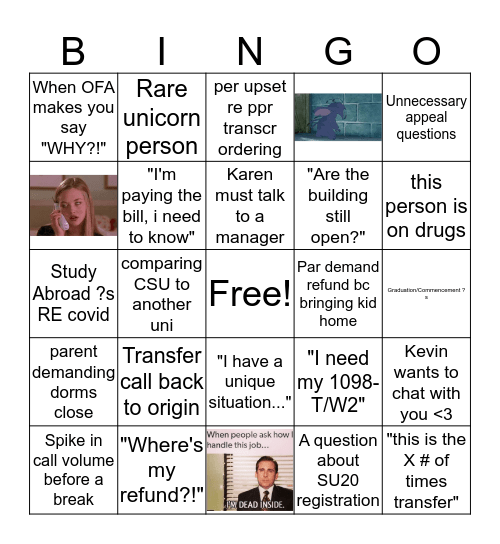 Call Center Bingo Card