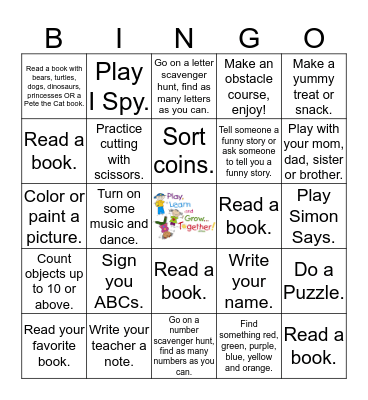 Early Learning Center Bingo Card