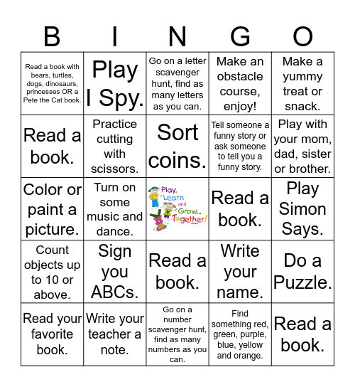 Early Learning Center Bingo Card