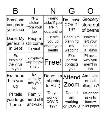 COVID-19 Bingo Card