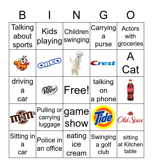 TV Bingo- put an X on the square when you see it Bingo Card