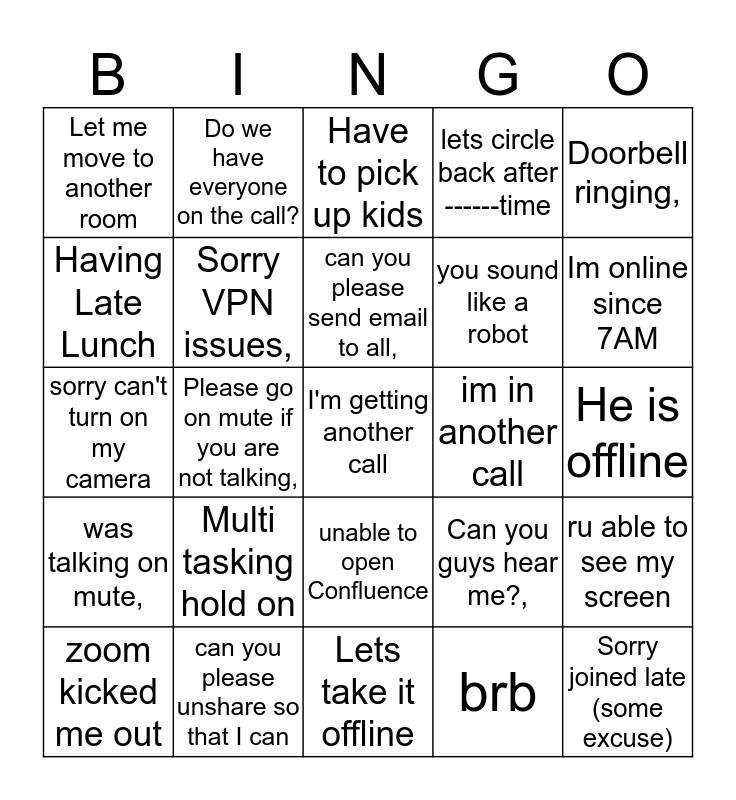 working remotely bingo