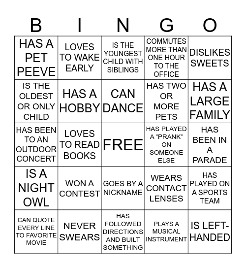 Ice-Breaker Bingo Card