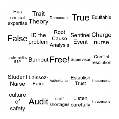 Leadership BINGO Card