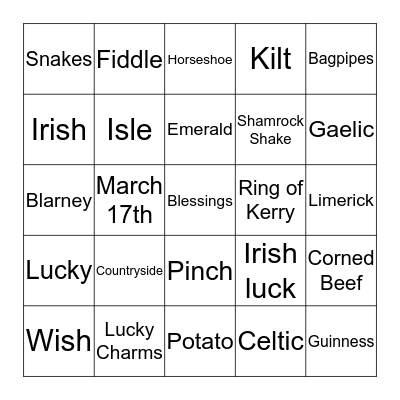 St. Patrick's Day Bingo Card