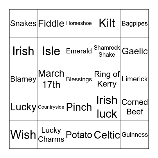 St. Patrick's Day Bingo Card