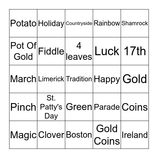 St. Patrick's Day Bingo Card