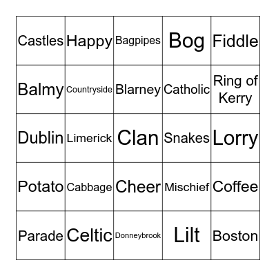 St. Patrick's Day Bingo Card