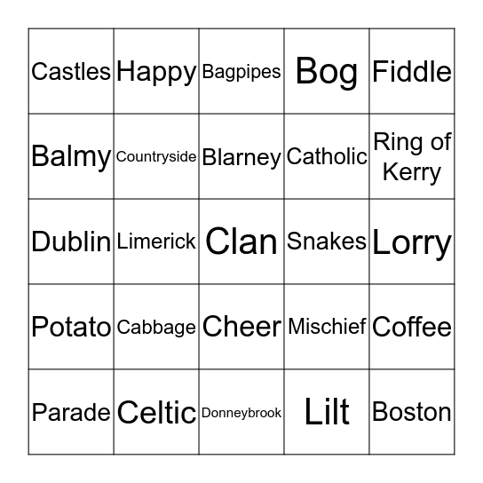 St. Patrick's Day Bingo Card