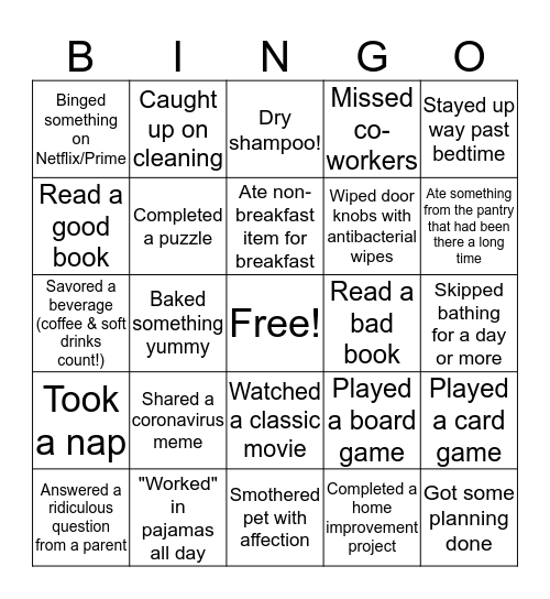 Work from Home BINGO! Bingo Card