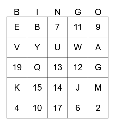 Alphabet & 1-20 Bingo Card