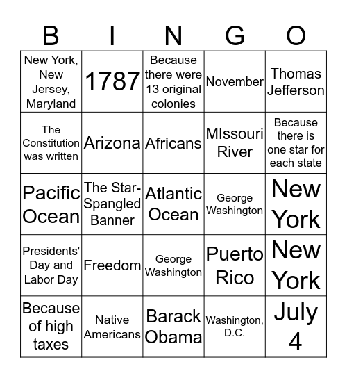 July 12, 2014 Bingo Card