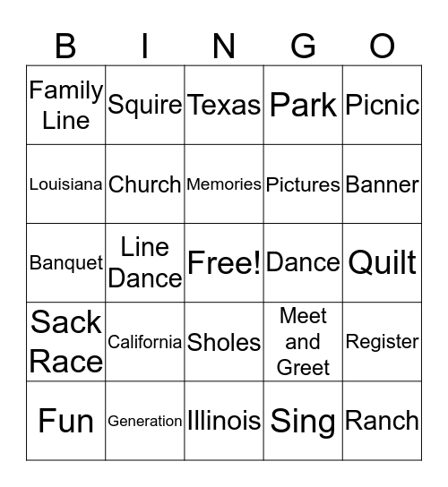 Family Reunion Bingo Card