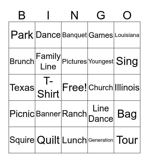 Family Reunion Bingo Card
