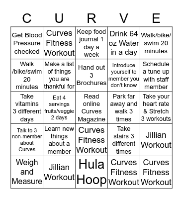 Curves Challenge BINGO Card