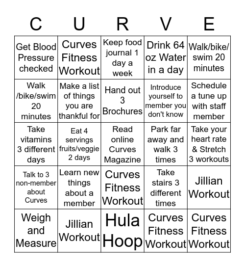 Curves Challenge BINGO Card