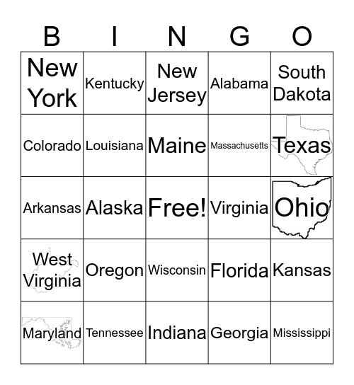 States            Name:________________________                                                            Bingo Card