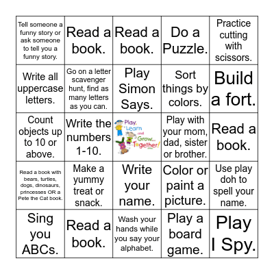 Early Learning Center Activity Card Bingo Card