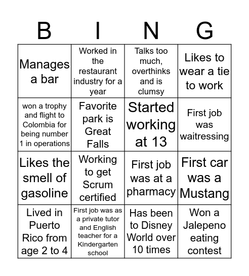 BMT Bingo Card
