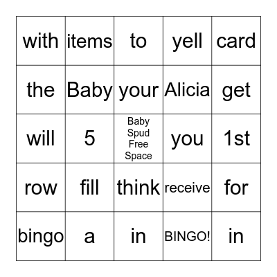 BABY LISH SHOWER BINGO Card