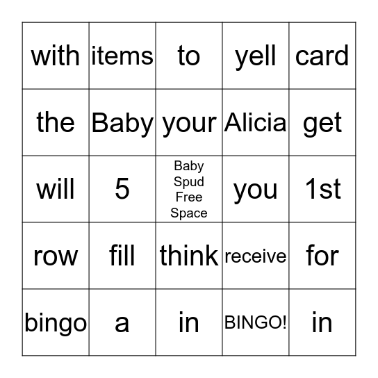 BABY LISH SHOWER BINGO Card
