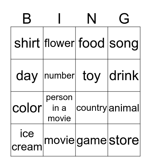 What's Your Favorite?  Bingo Card