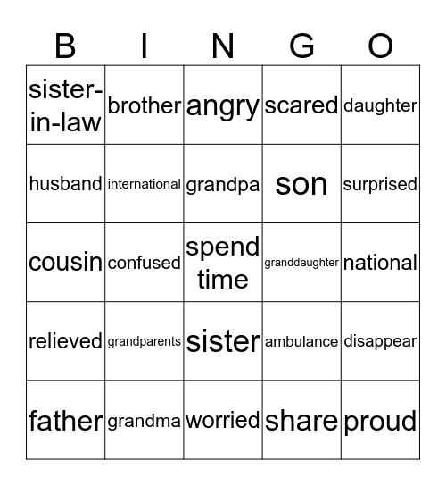 Family ties Bingo Card