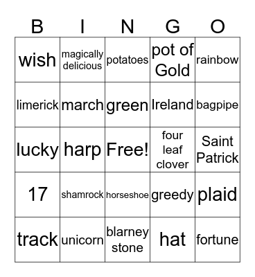 Saint Patrick's Day Bingo Card