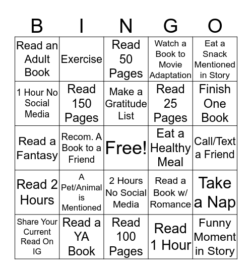 Escapism Readathon  Bingo Card