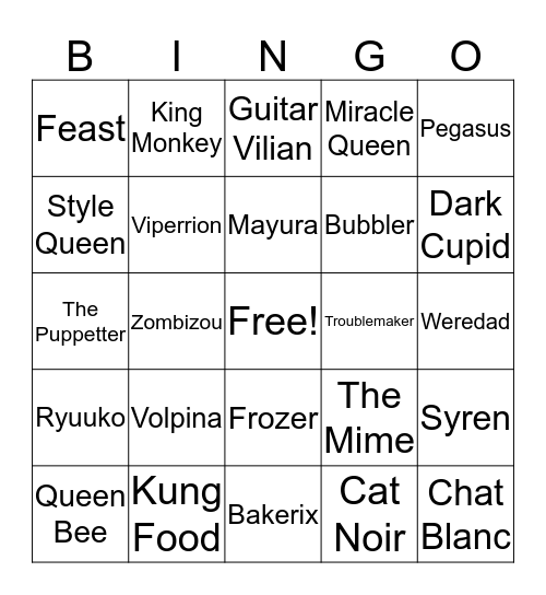 Miraculous Ladybug Bingo Card