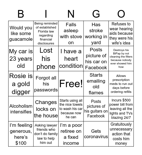 Buck gets divorced, vol. 4 Bingo Card