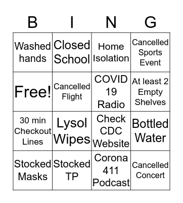 Coronavirus Bingo Card