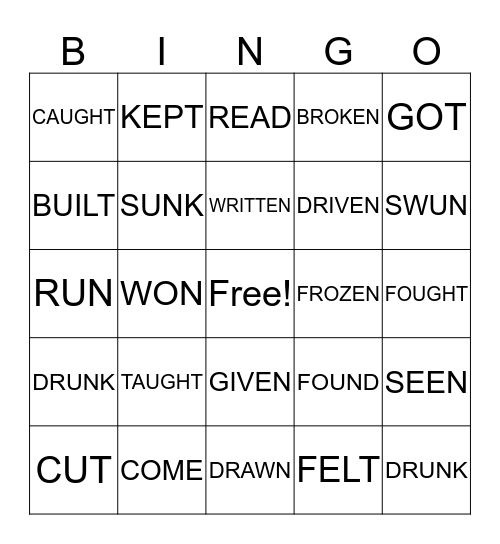 Irregular verbs Bingo Card