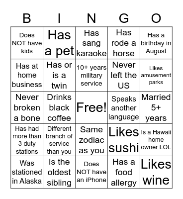 Finding Home - Get to know you Bingo Card