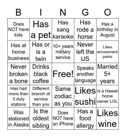 Finding Home - Get to know you Bingo Card