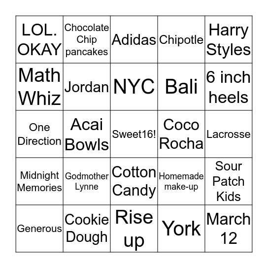 Brookie Bingo Card