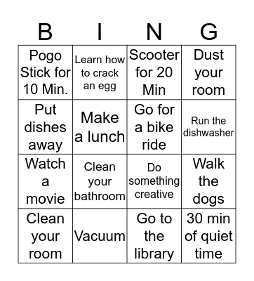 Extended Spring Break -Kids Bingo Card