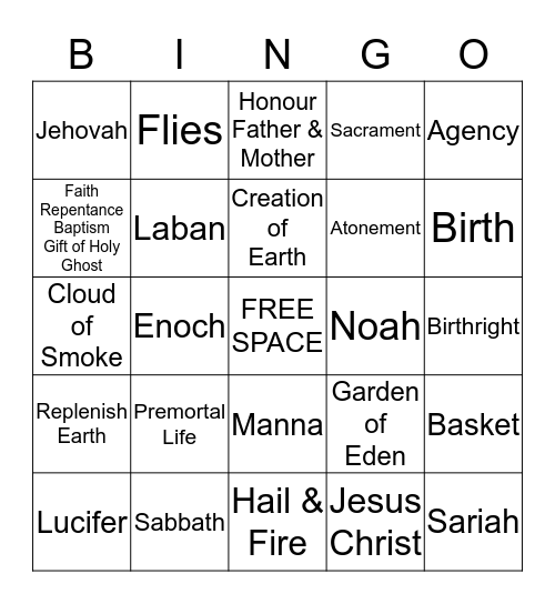 Old Testament Review - Chapters 1-21 Bingo Card