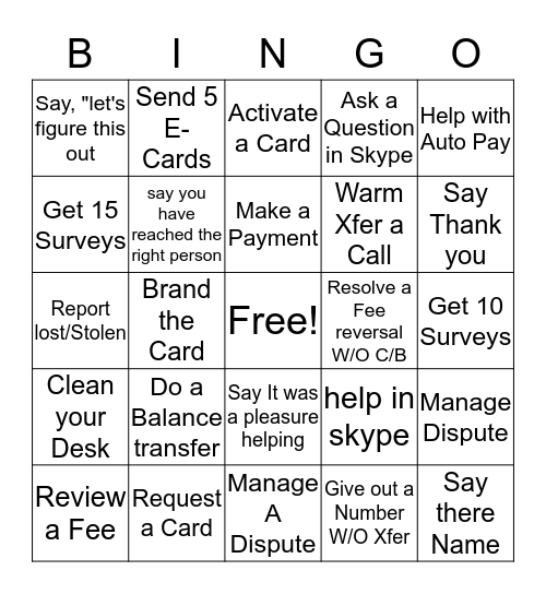 BLACK OUT Bingo  Bingo Card